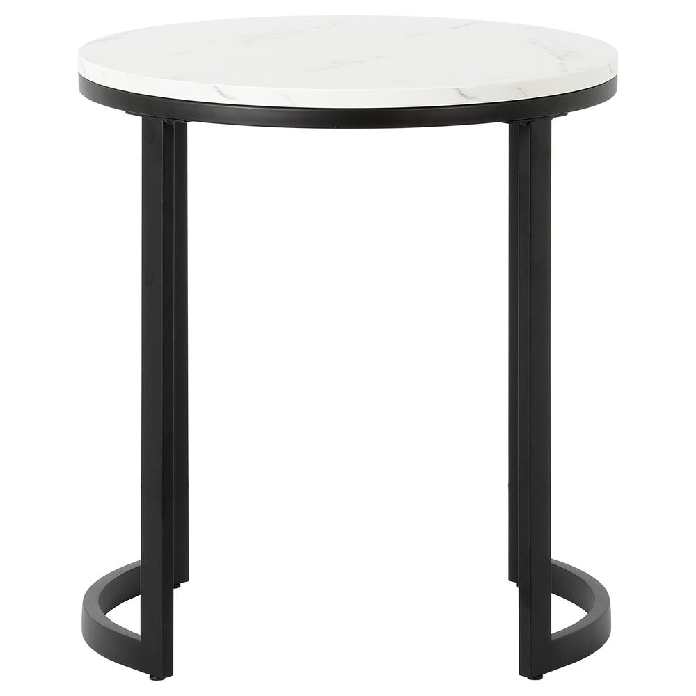Mitera 20" Wide Round Side Table with Faux Marble Top in Blackened Bronze/Faux Marble. Picture 3