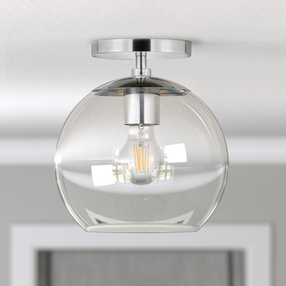 Bartlett 9" Wide Semi Flush Mount with Glass Shade in Polished Nickel/Clear. Picture 2