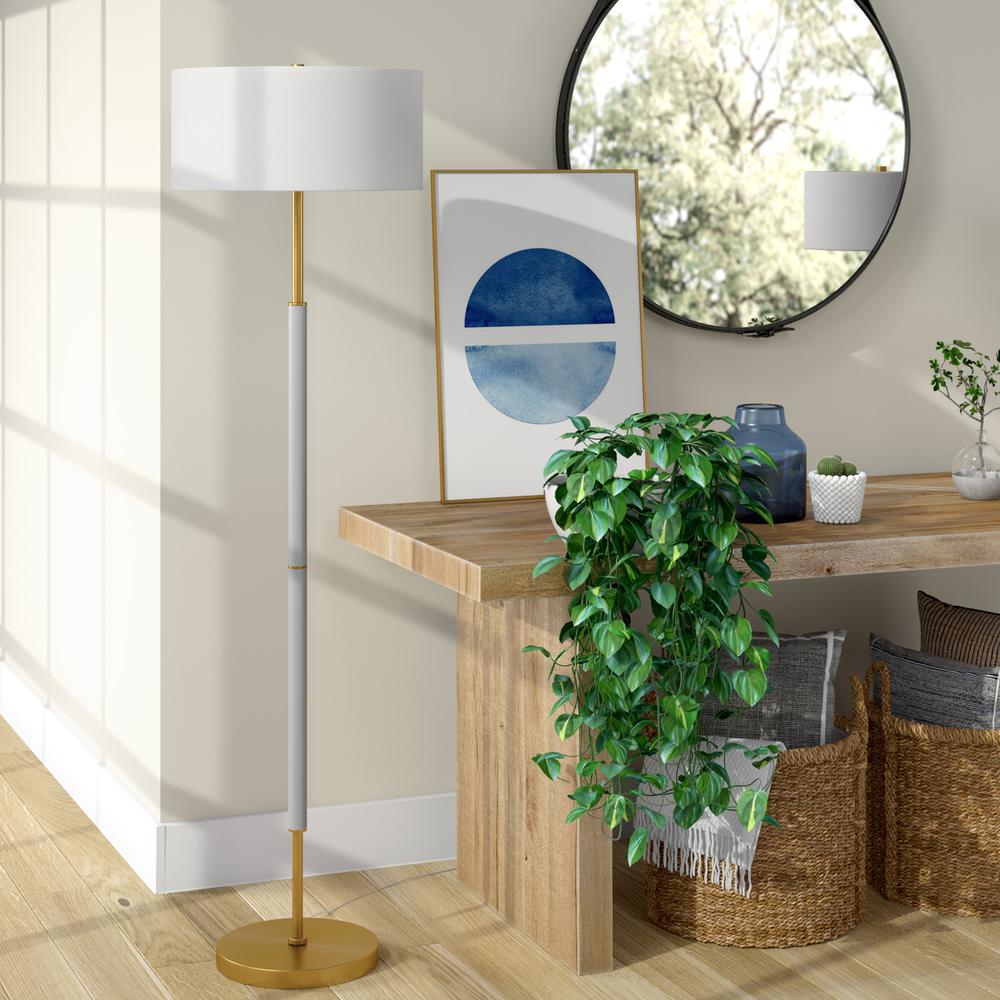 Simone 2-Light Floor Lamp with Fabric Shade in Cool Gray/Brass /White. Picture 2