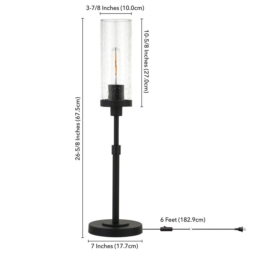 Frieda 26.68" Tall Table Lamp with Glass Shade in Blackened Bronze/Seeded. Picture 3