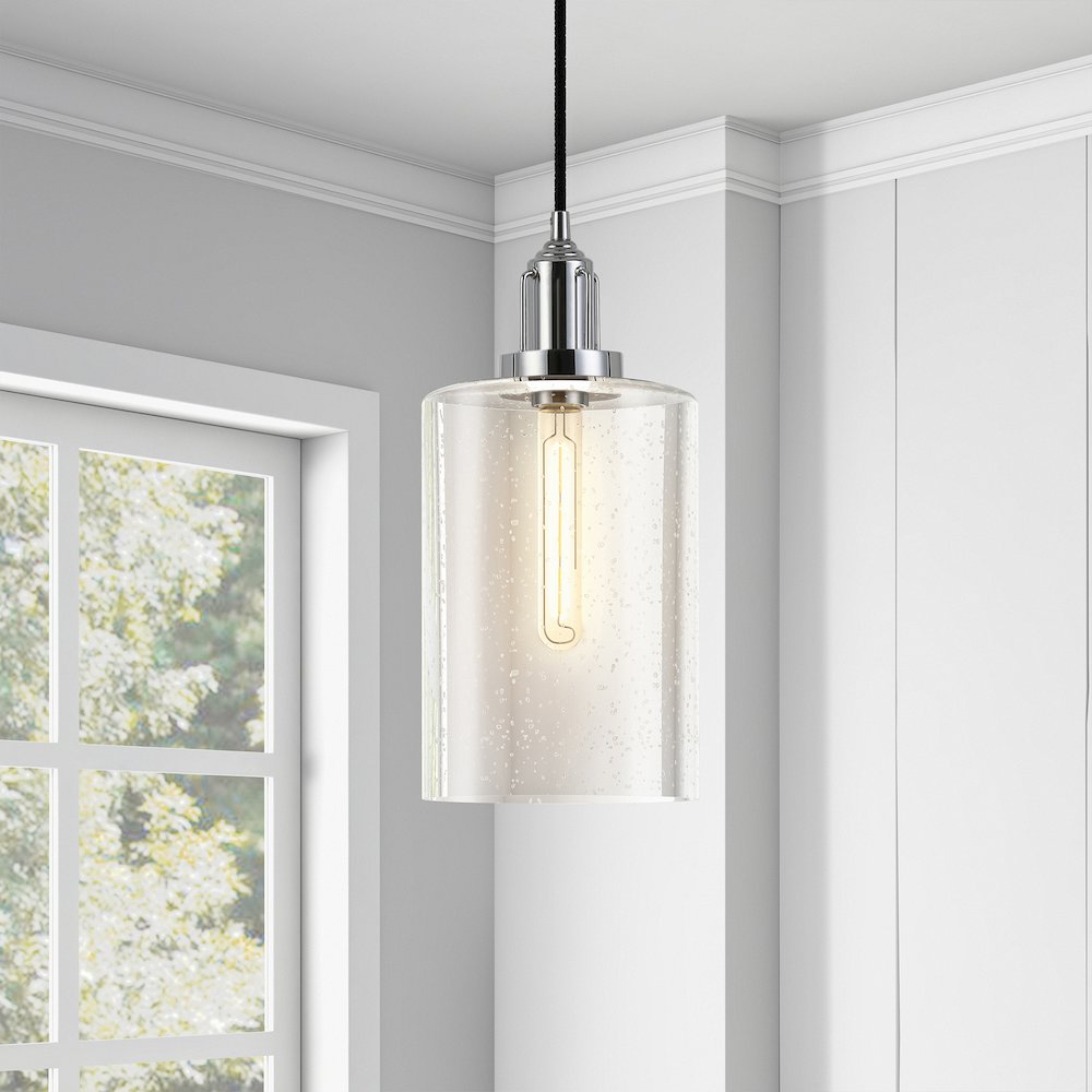 7'' Coastal Pendant Light Fixture with Glass Shade and 8' Cord, Polished Silver. Picture 5