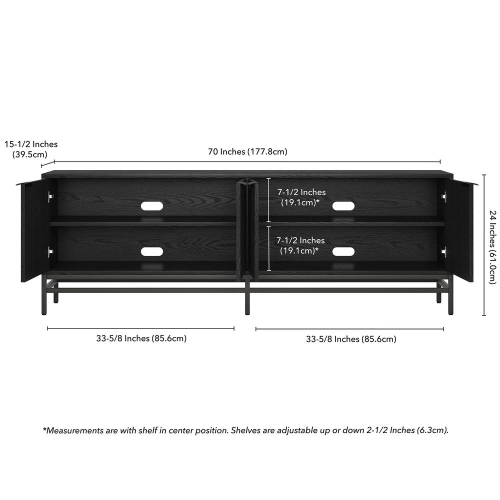 Montello Rectangular TV Stand for TV's up to 78" in Black Grain. Picture 5