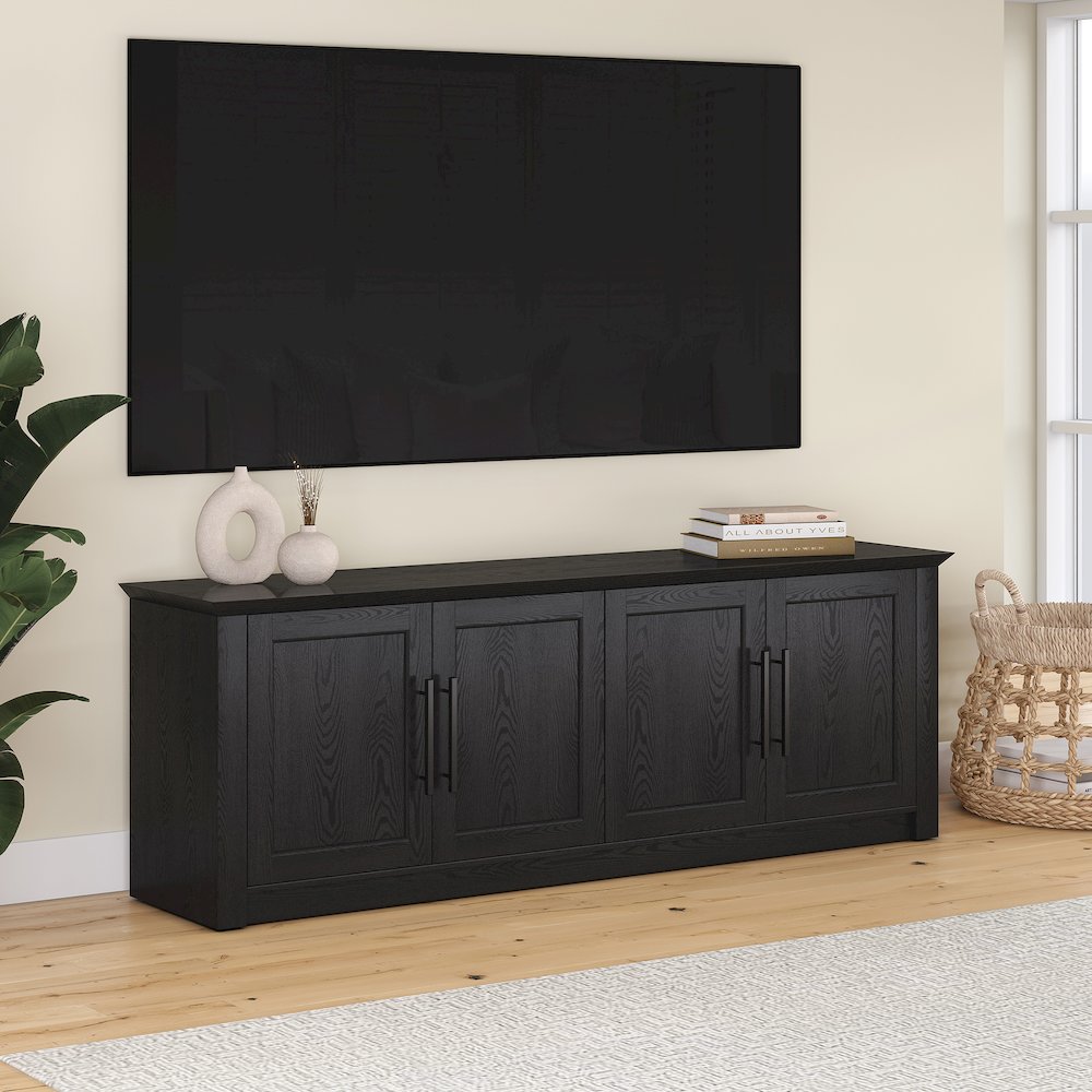 Thornwell Rectangular TV Stand for TV's up to 78" in Black Grain. Picture 4