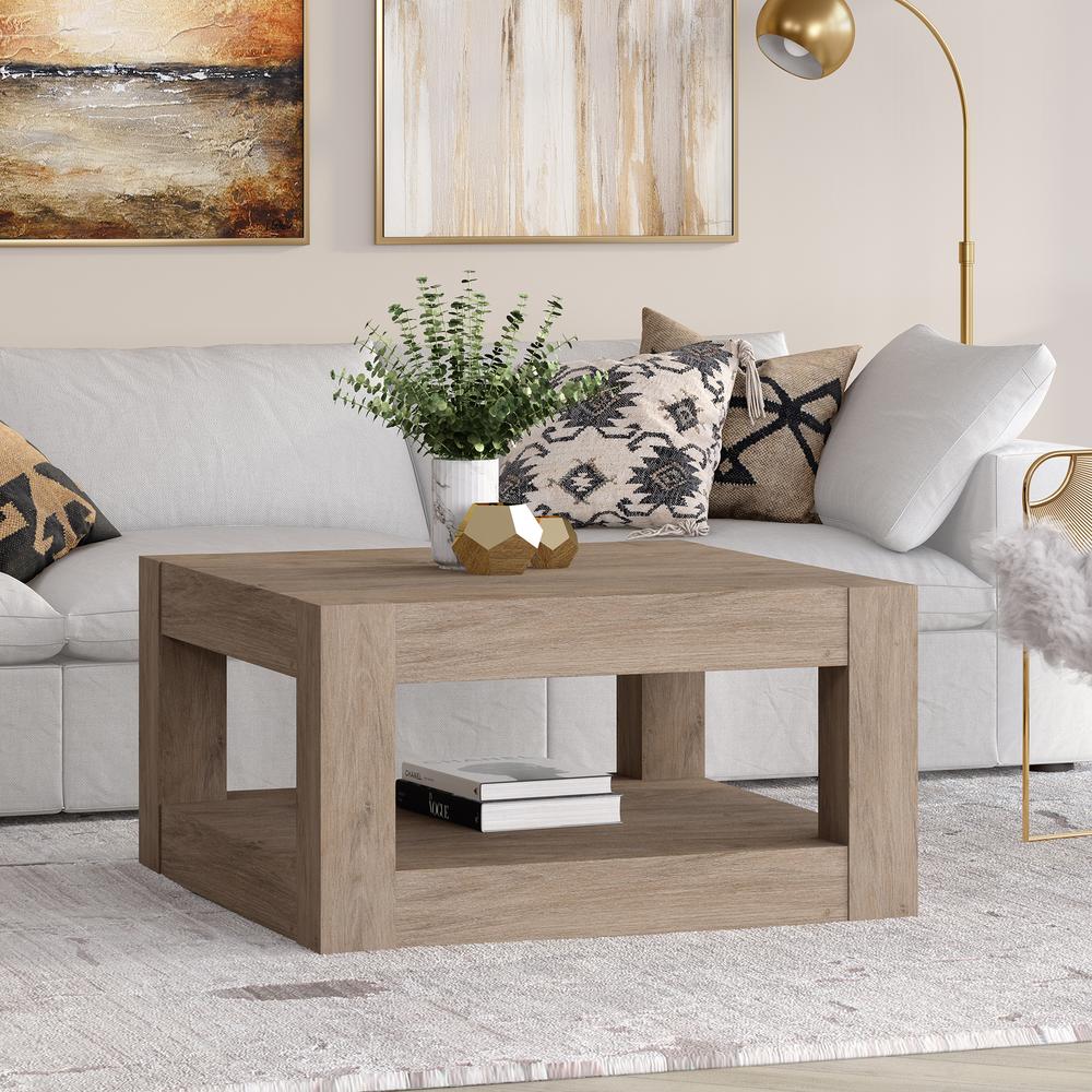 Hughes 32" Wide Square Coffee Table in Antiqued Gray Oak. Picture 2