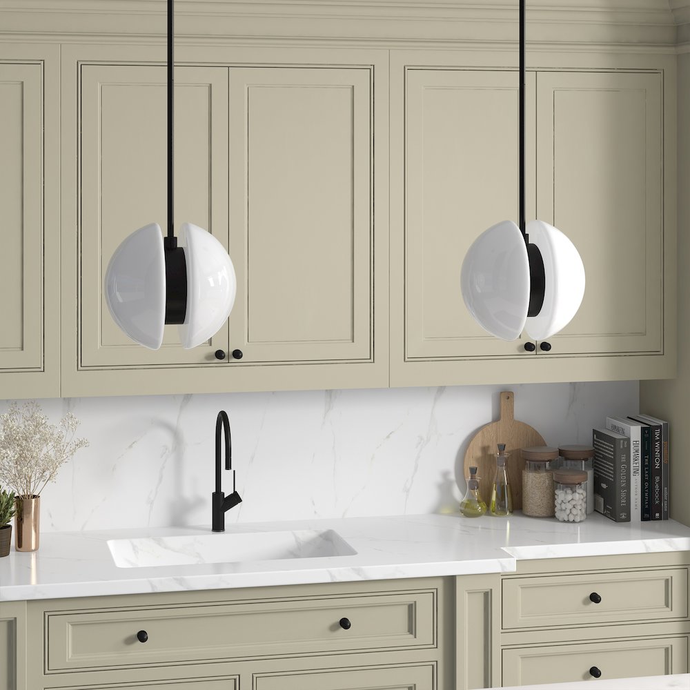 Kyriana 10" Wide 2-Light Pendant with Glass Shade in Matte Black/White. Picture 5