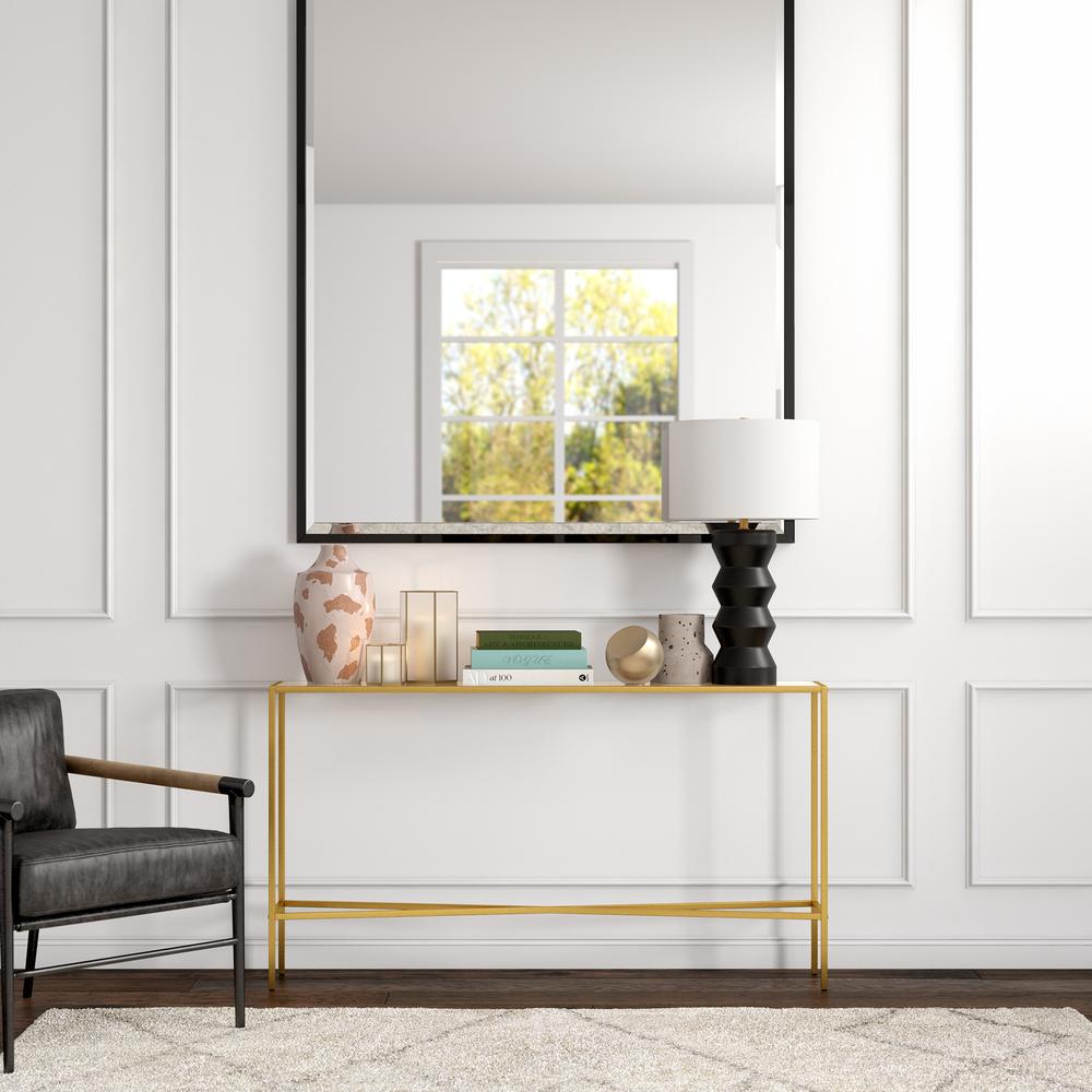 Henley 55'' Wide Rectangular Console Table with Glass Top in Brass. Picture 4