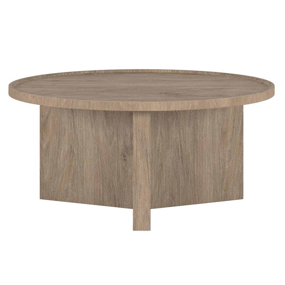 Gunnar 32" Wide Round Coffee Table in Antiqued Gray Oak. Picture 2