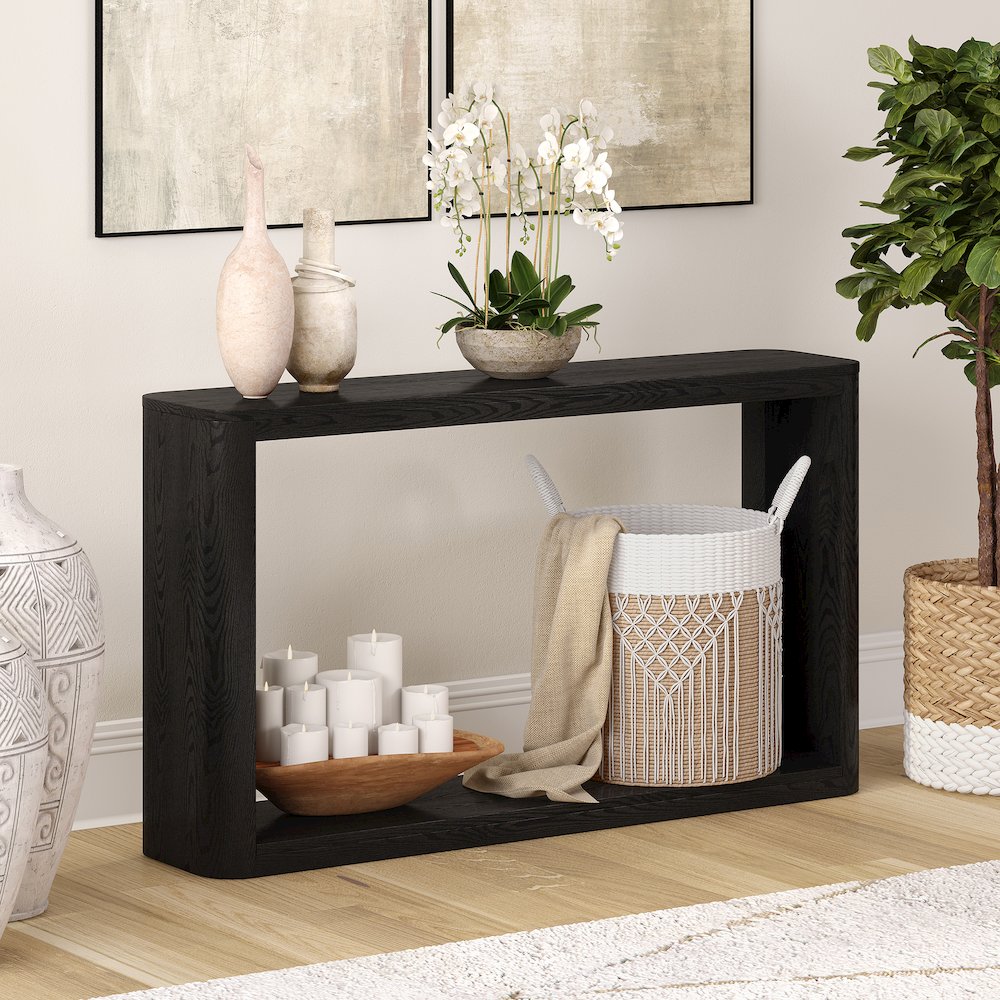 Kellan 52" Wide Rectangular Console Table in Black Grain. Picture 3