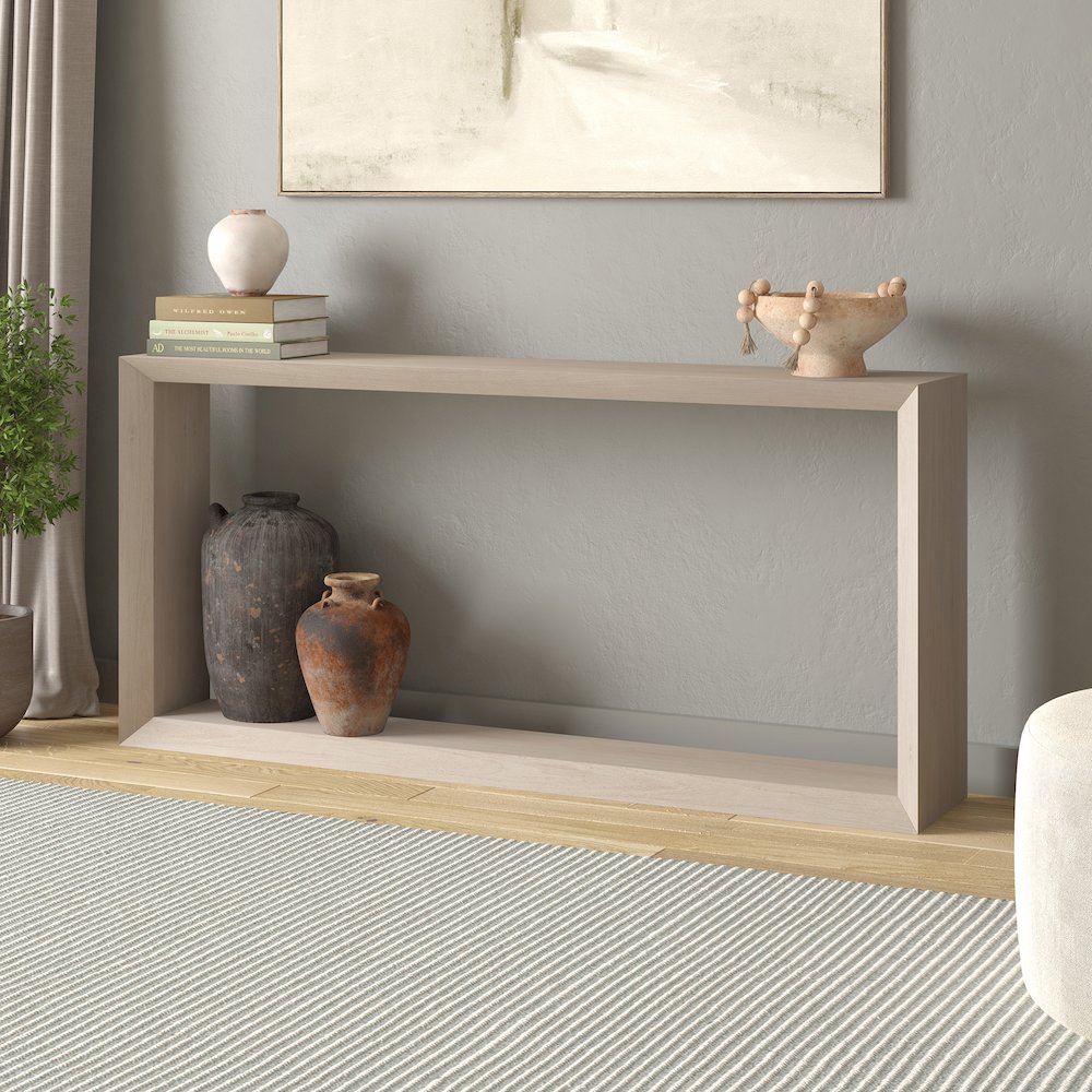 Osmond 64" Wide Rectangular Console Table in Alder White. Picture 3