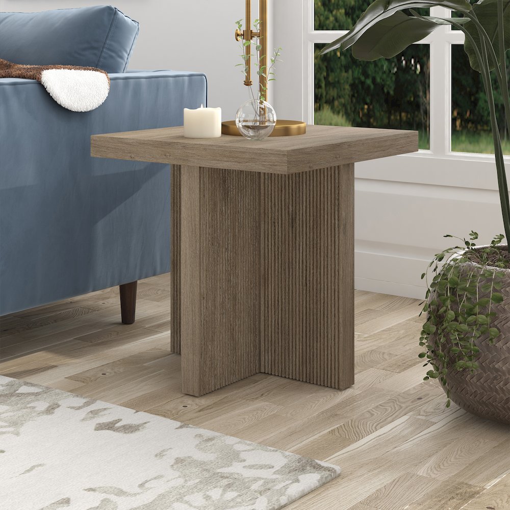 Boden 22" Wide Square Side Table in Antiqued Gray Oak. Picture 4