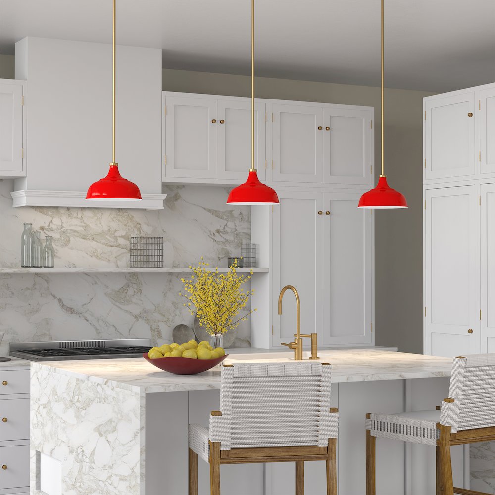 10" Dimmable Pendant Light Fixture, Metal Dome Shade and 8' Cord, Coral Red/Gold. Picture 5