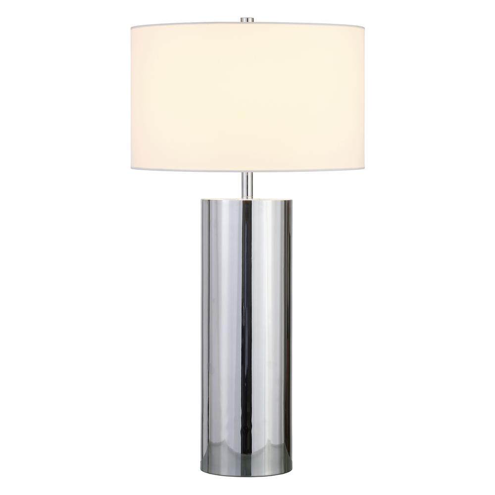 York 29.5" Tall Table Lamp with Fabric Shade in Polished Nickel/White. Picture 2