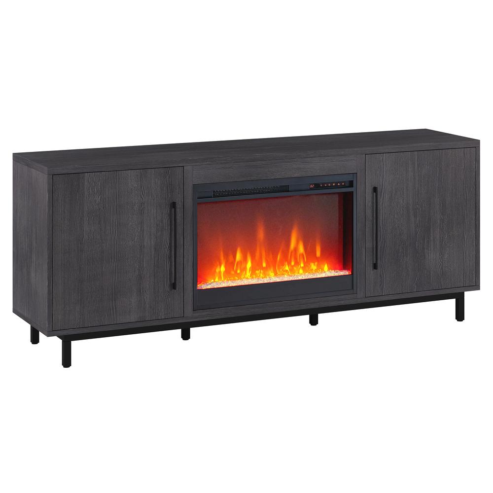 Julian Rectangular TV Stand with Crystal Fireplace for TV's up to 80" in Charcoal Gray. Picture 1