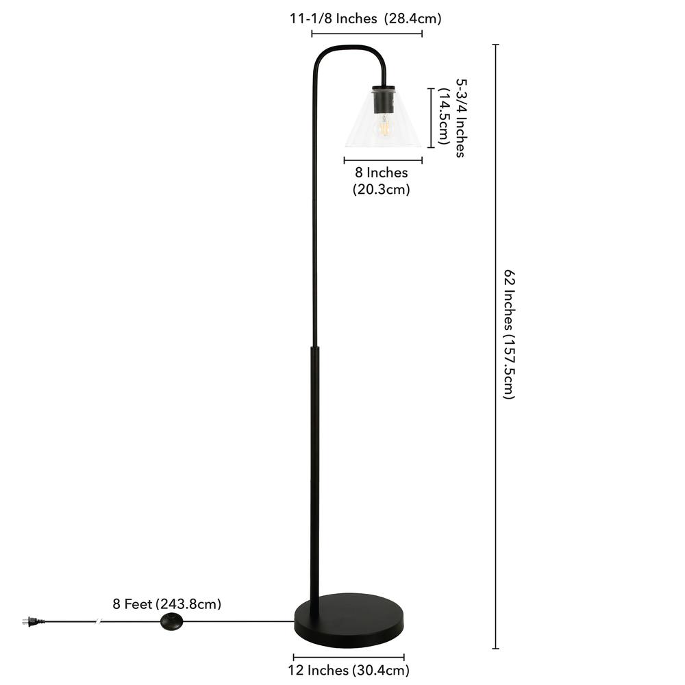 Henderson Arc Floor Lamp with Glass Shade in Blackened Bronze/Clear. Picture 4