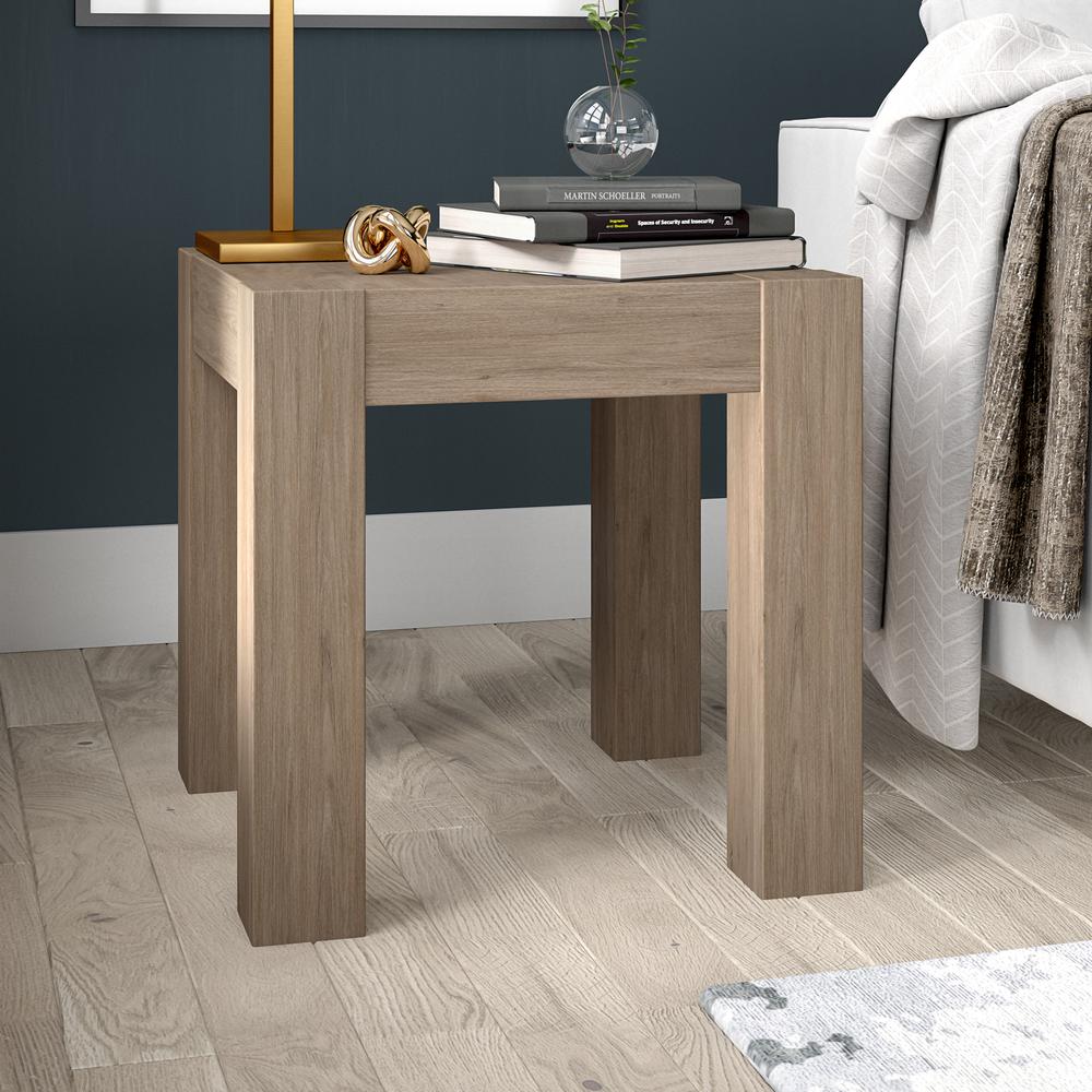 Langston 22" Wide Square Side Table in Antiqued Gray Oak. Picture 2