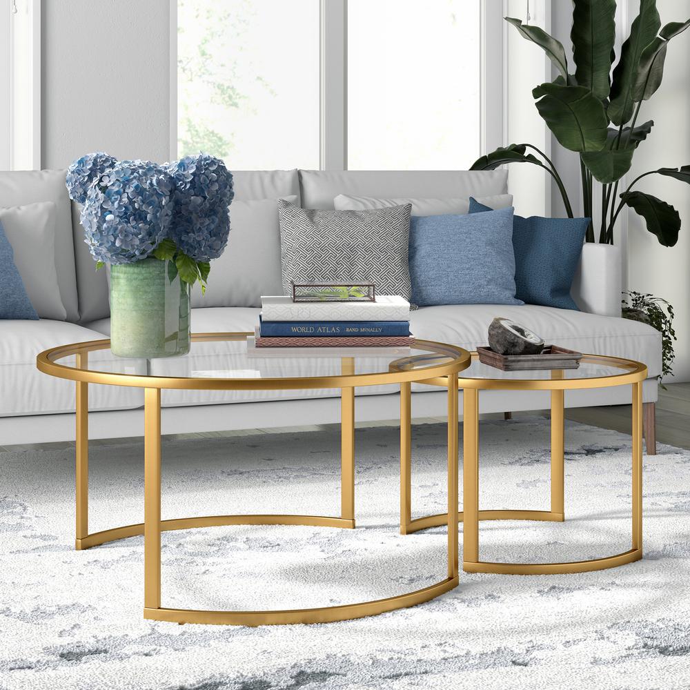 Mitera Round Nested Coffee Table in Brass. Picture 2