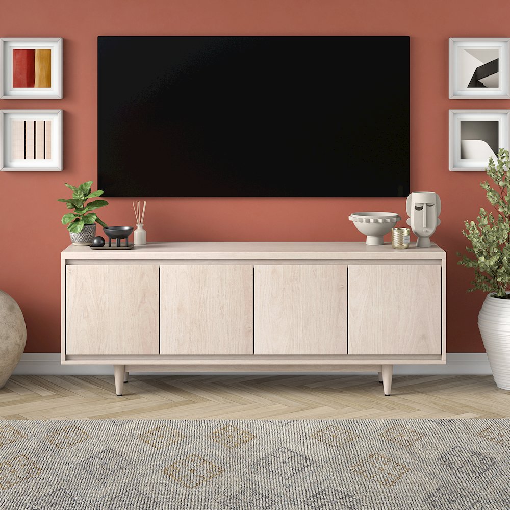 Duran Rectangular TV Stand for TV's up to 75" in Alder White. Picture 3