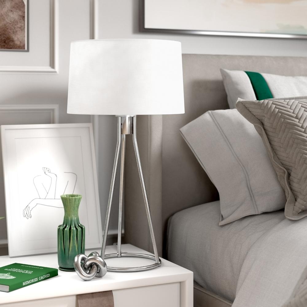Nova 28" Tall Table Lamp with Fabric Shade in Brushed Nickel/White. Picture 2
