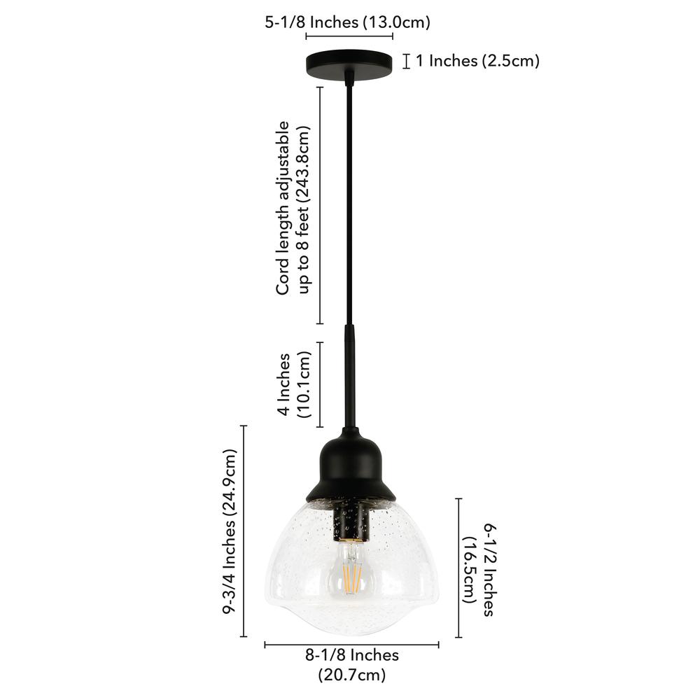 Brooks 8.12" Wide Pendant with Glass Shade in Blackened Bronze /Seeded. Picture 5