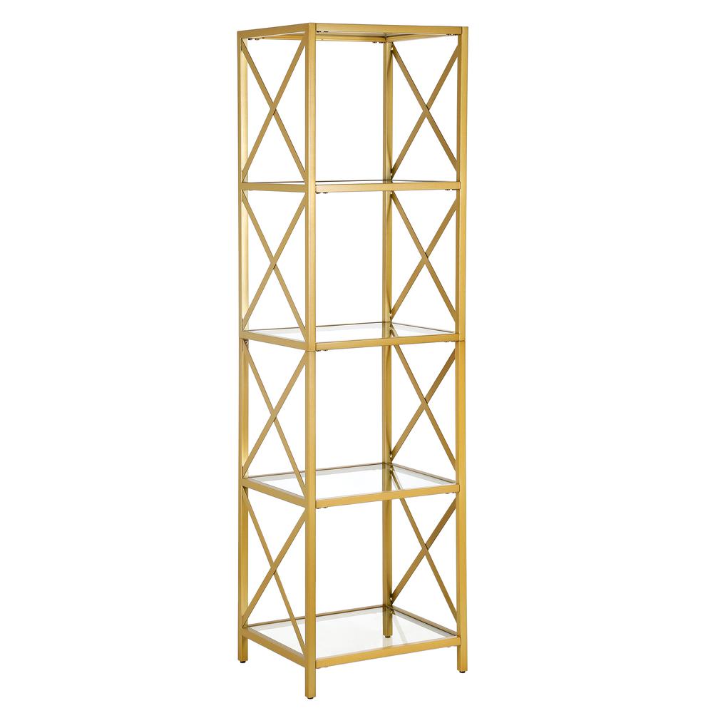 Celine 18'' Wide Rectangular Bookcase in Brass. Picture 1