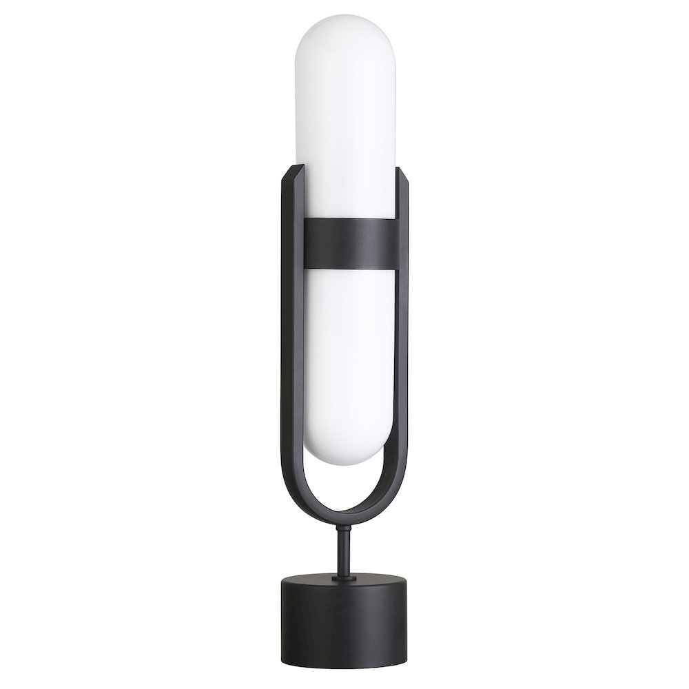 Blair Pill-Shaped Table Lamp with Milk Glass Shade in Blackened Bronze/White. Picture 1