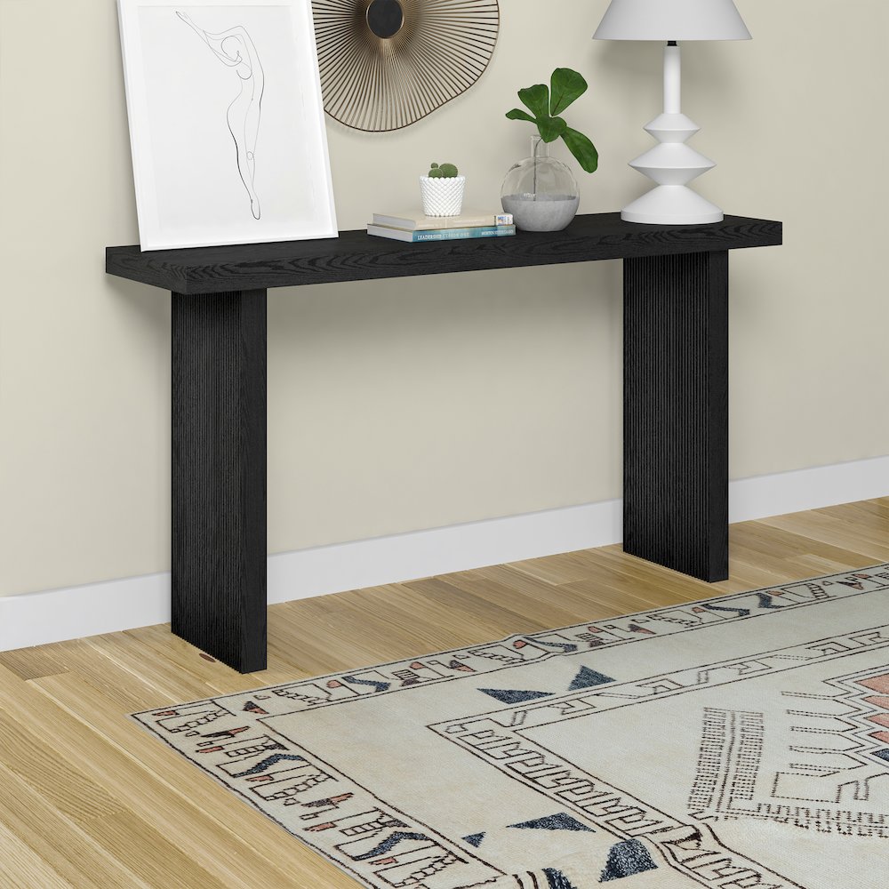 Soren 55" Wide Rectangular Console Table in Black Grain. Picture 4