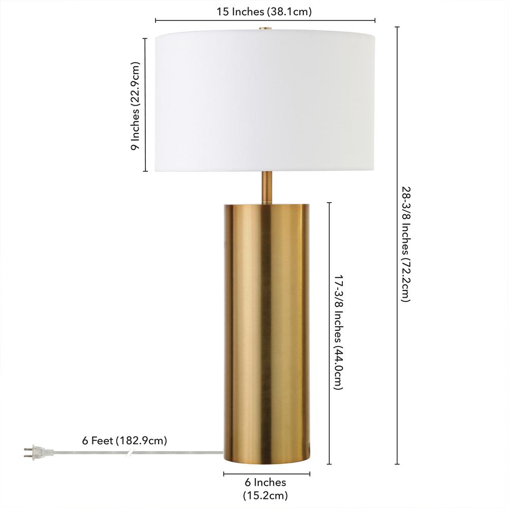 York 29.5" Tall Table Lamp with Fabric Shade in Brass/White. Picture 4