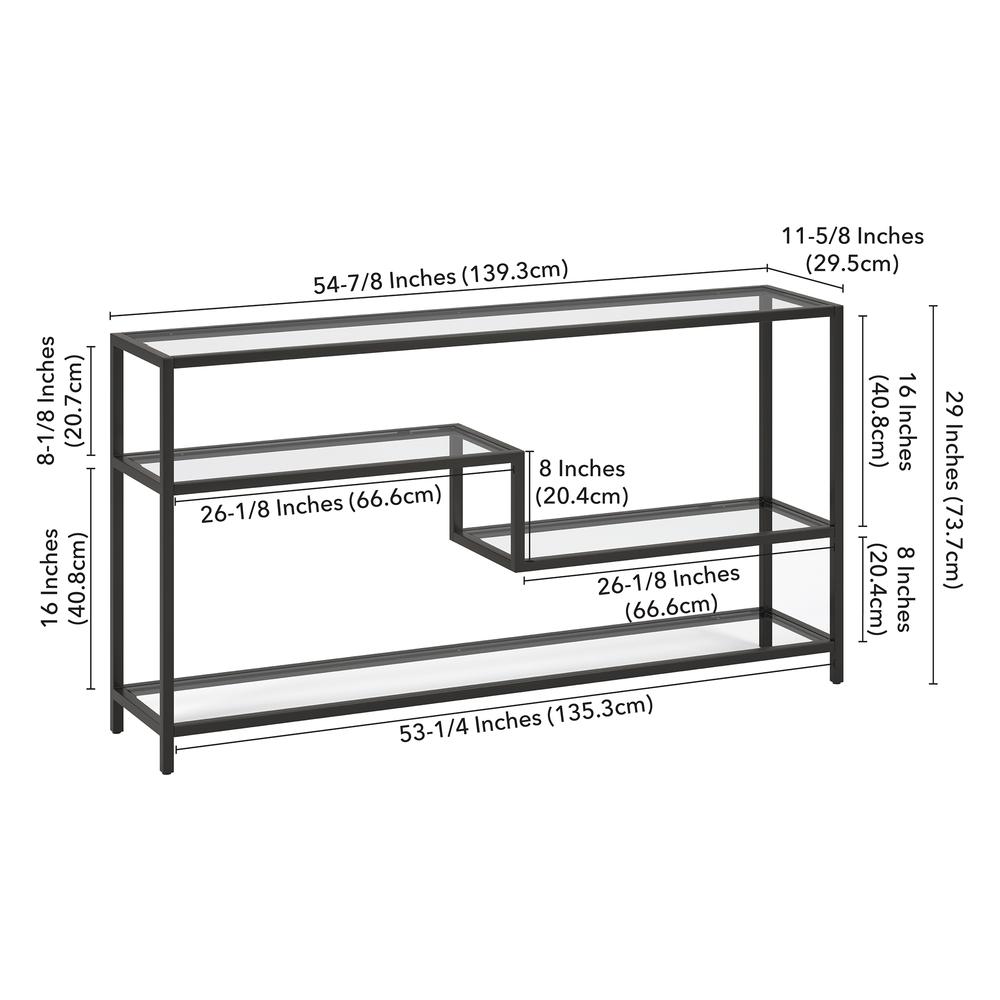 Mathis 55" Wide Rectangular Console Table with Glass Top in Blackened Bronze. Picture 4