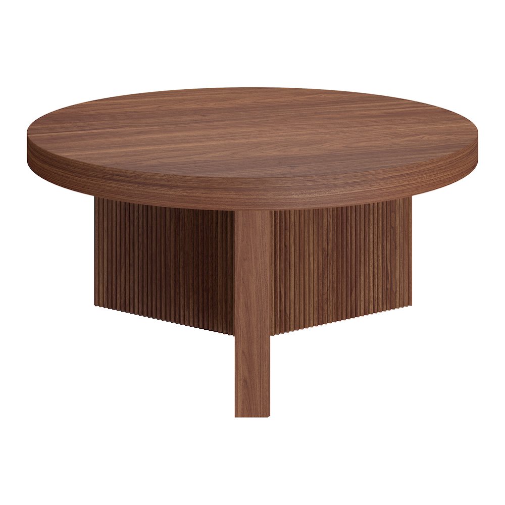 Holm 32" Wide Round Coffee Table in Satin Walnut. Picture 2