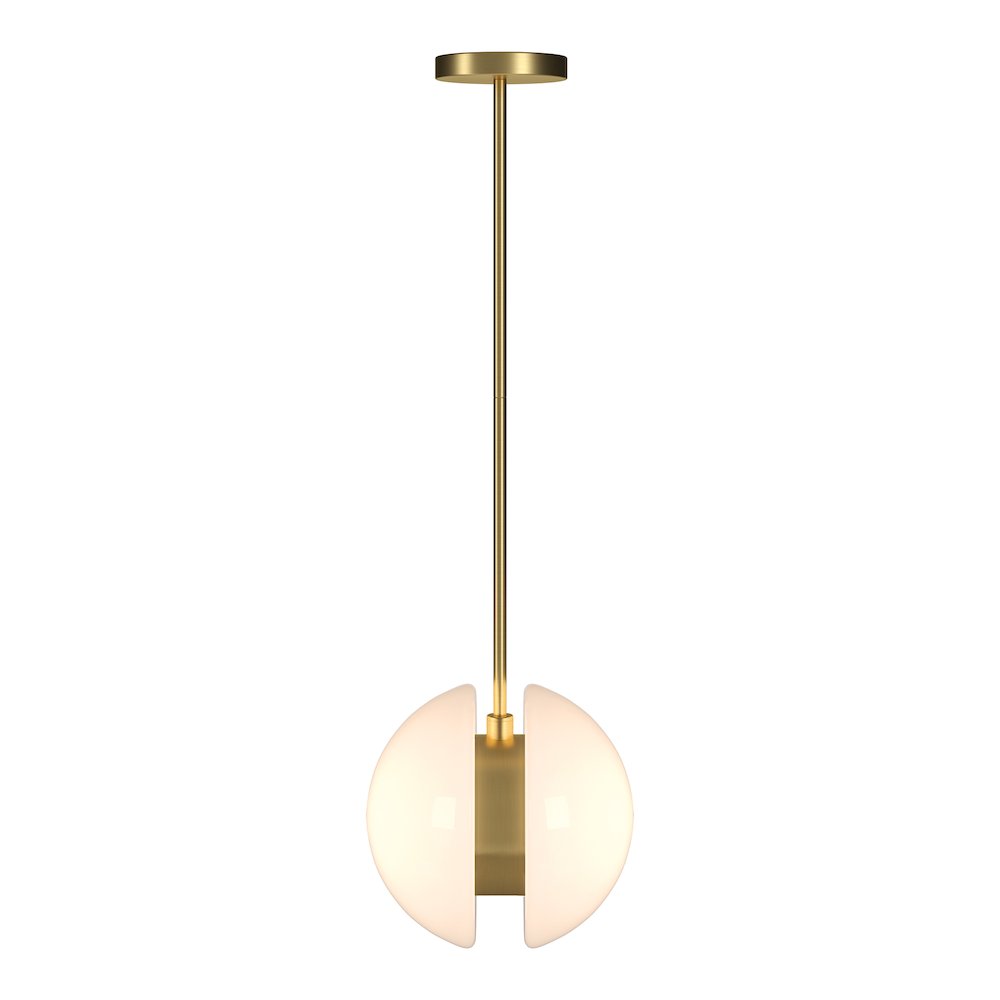 Kyriana 10" Wide 2-Light Pendant with Glass Shade in Brass/White. Picture 2