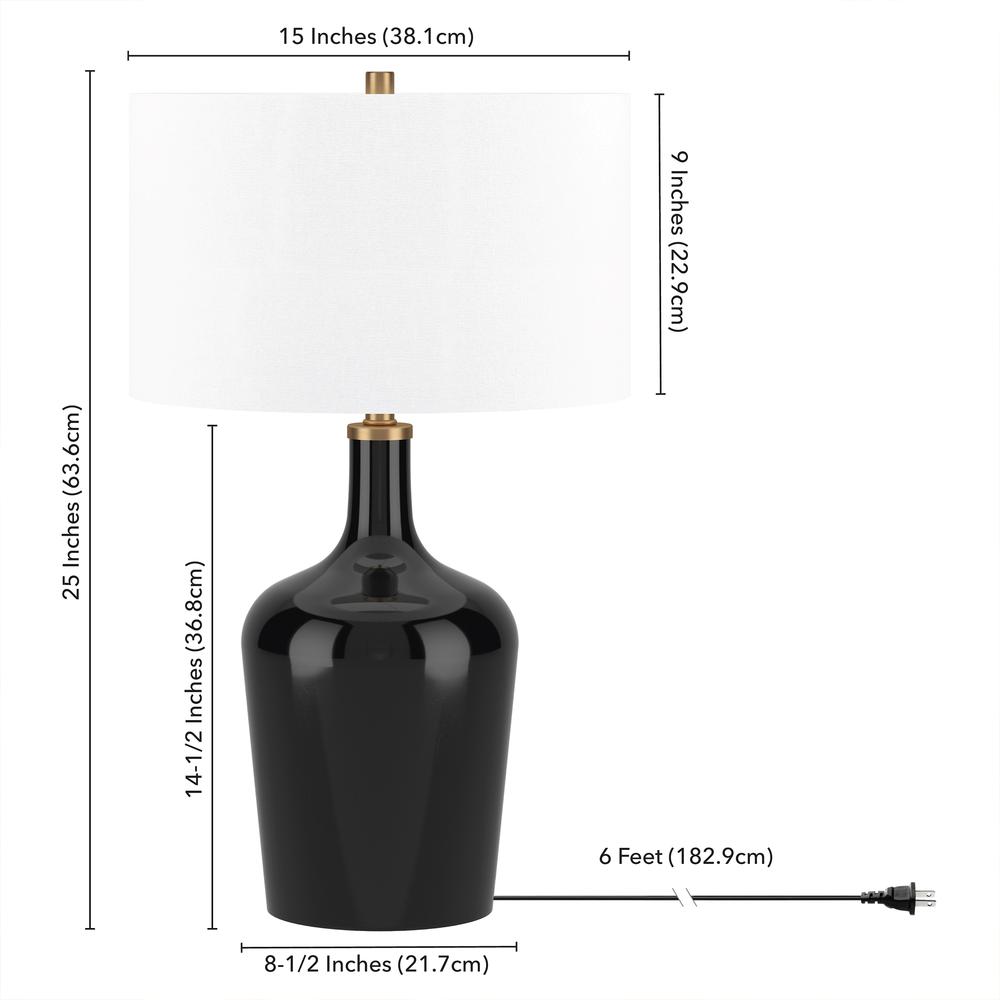 Sebago 25" Tall Table Lamp with Fabric Shade in Black/White. Picture 3
