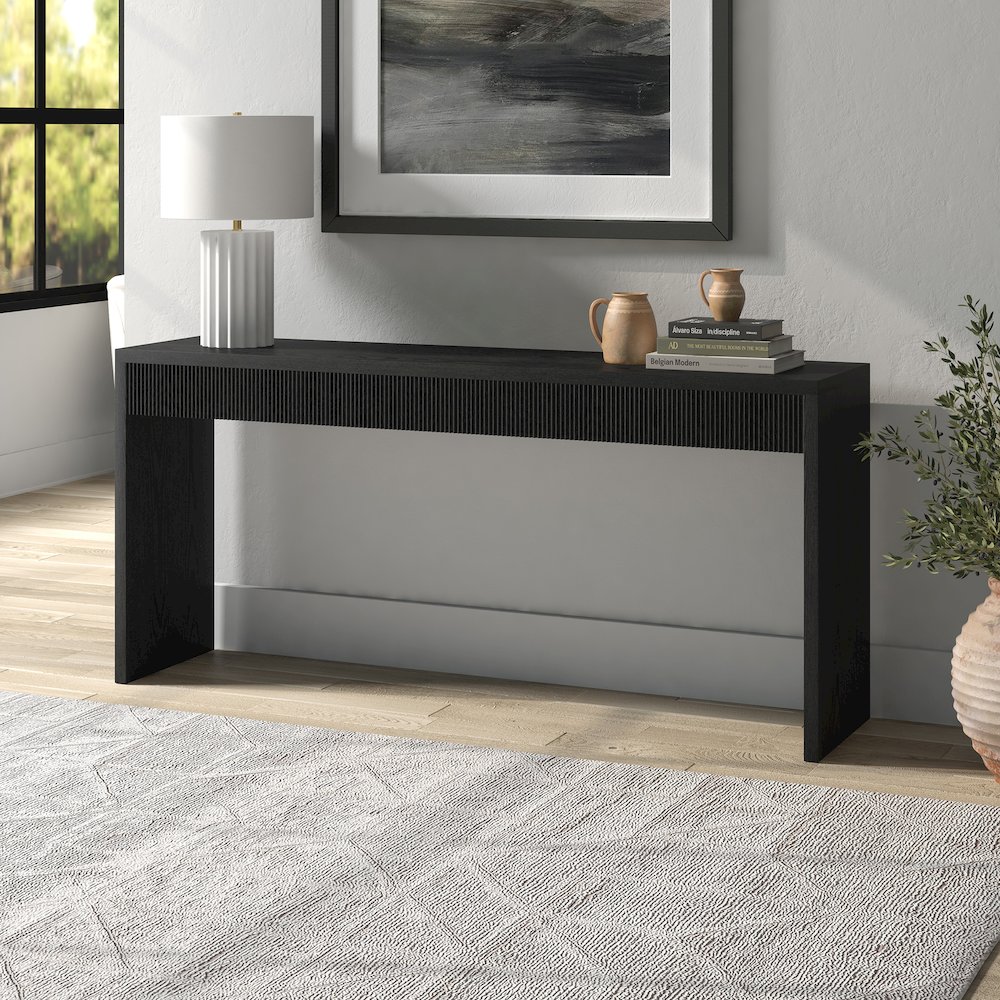 Lawrence 64" Wide Rectangular Console Table in Black Grain. Picture 4