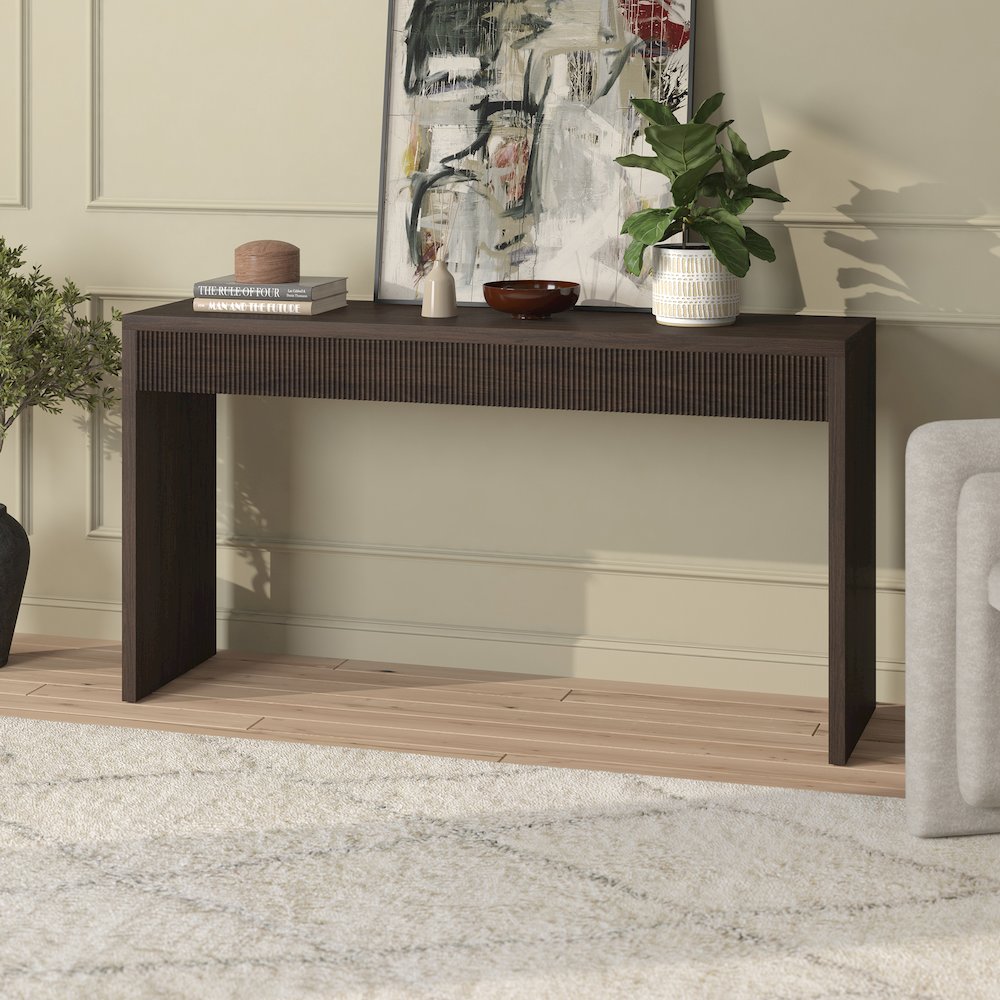 Lawrence 55" Wide Rectangular Console Table in Alder Brown. Picture 3