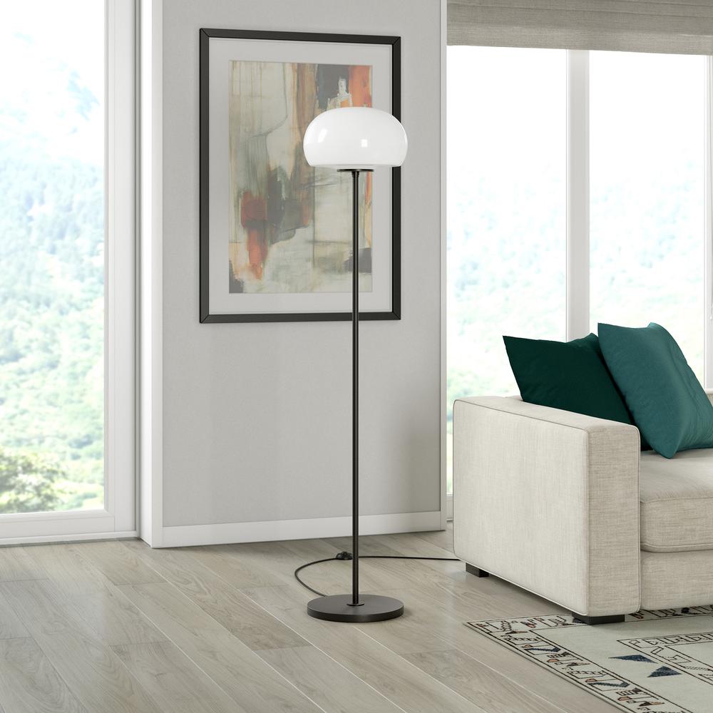 Amanita 62.25" Tall Floor Lamp with Glass Shade in Blackened Bronze/White Milk. Picture 2