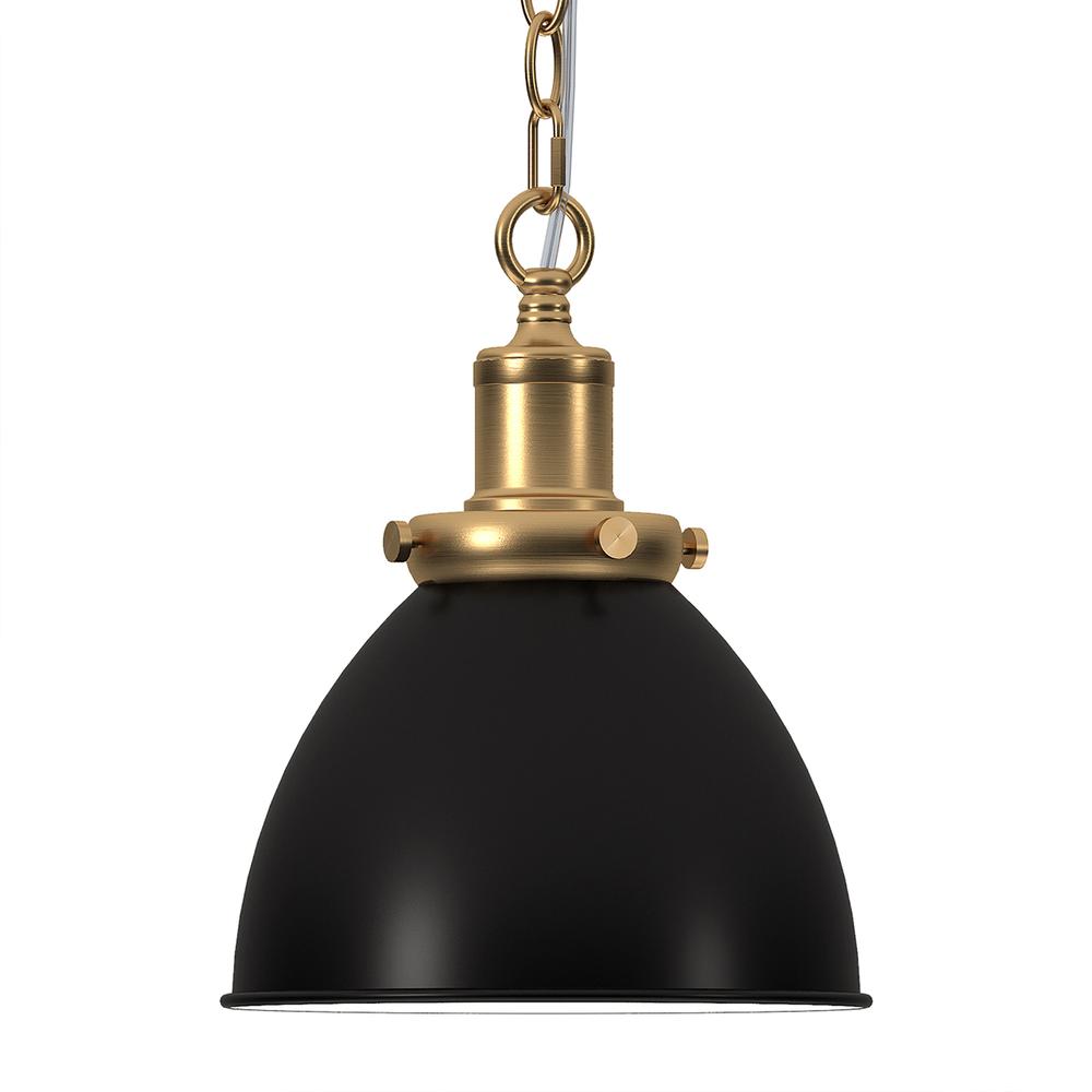 8" Wide Pendant with Metal Shade in Blackened Bronze/Brass/Blackened Bronze. Picture 2