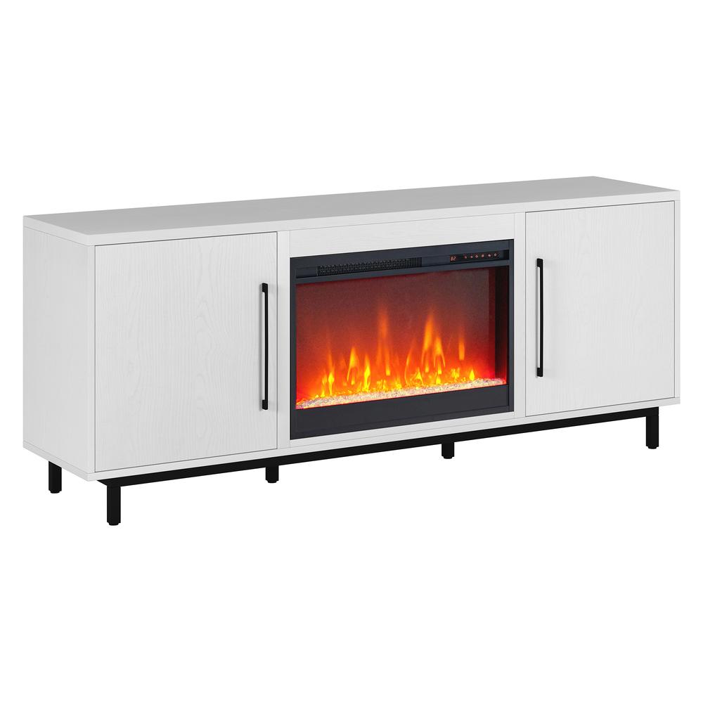 Julian Rectangular TV Stand with Crystal Fireplace for TV's up to 80" in White. Picture 1