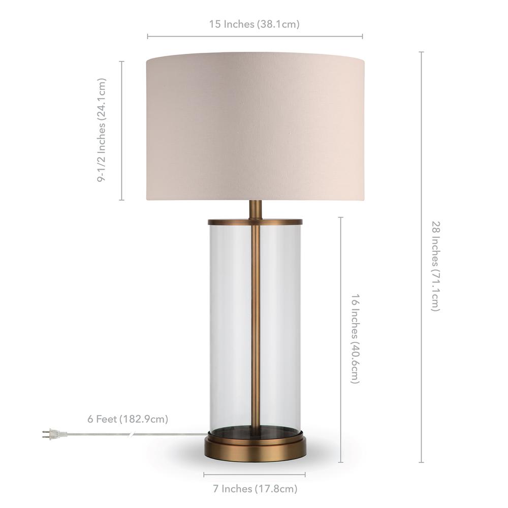Rowan 28" Tall Table Lamp with Fabric Shade in Antique Brass/White. Picture 4