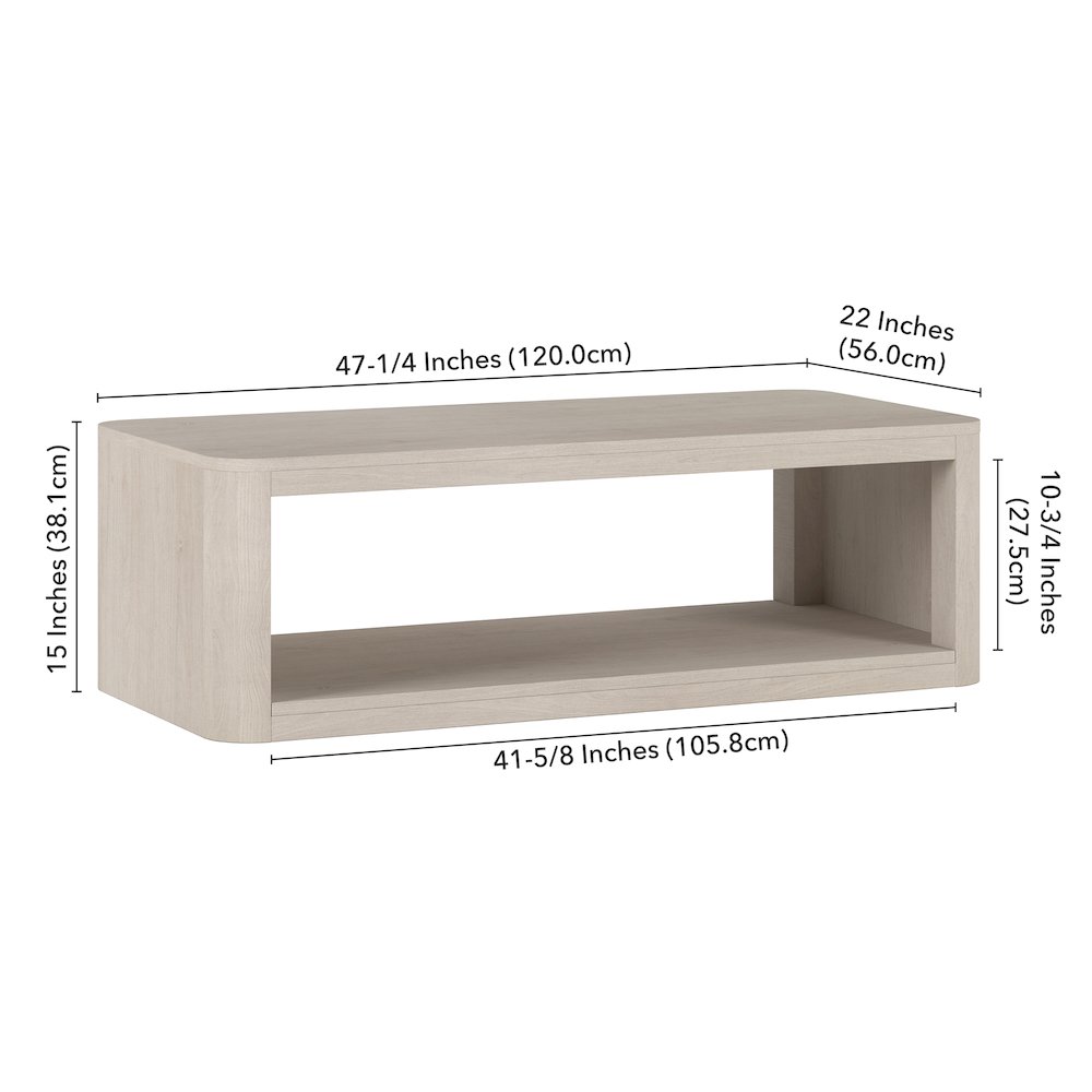 Kellan 47" Wide Rectangular Coffee Table in Alder White. Picture 5