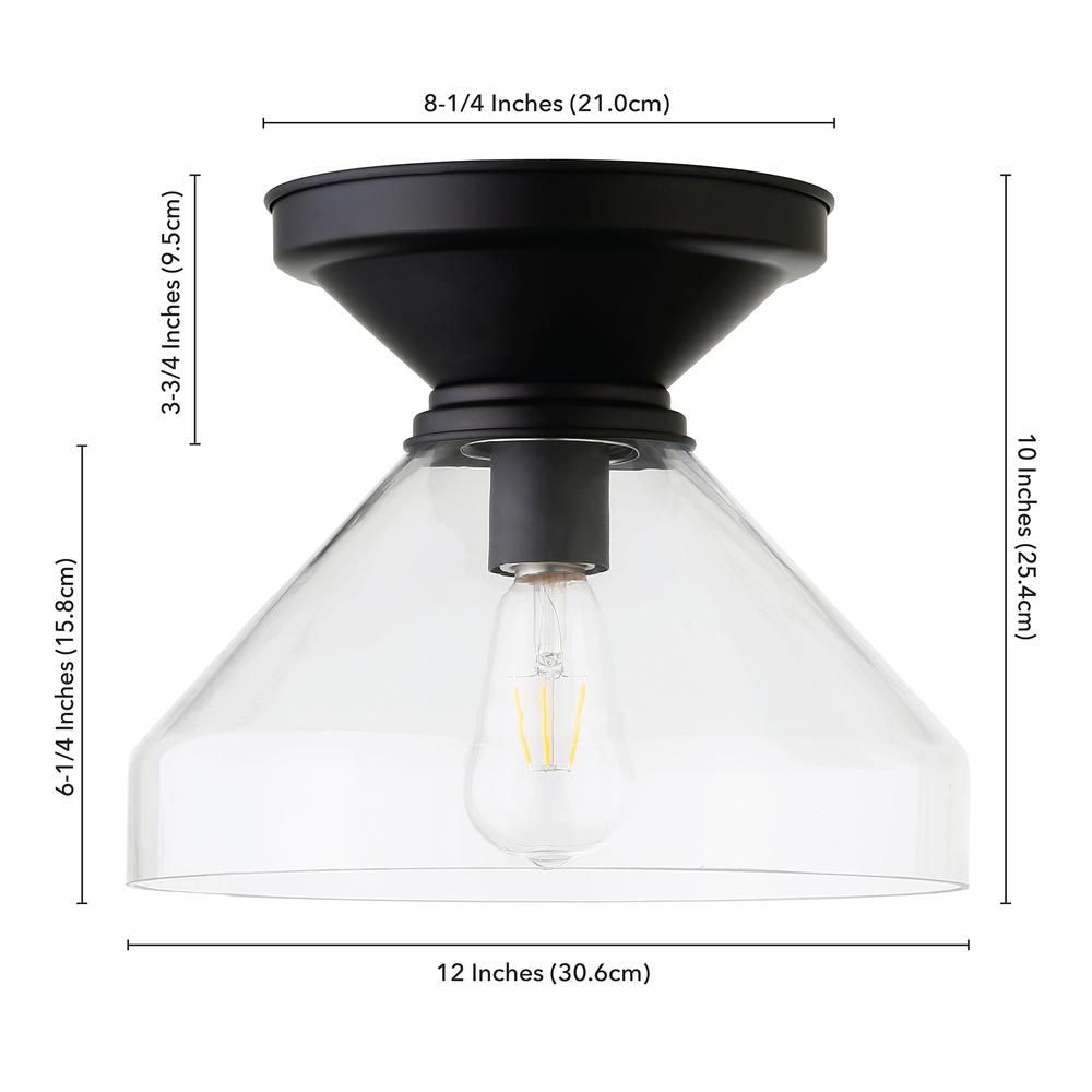 Abbott 12" Wide Flush Mount with Glass Shade in Blackened Bronze/Clear. Picture 4