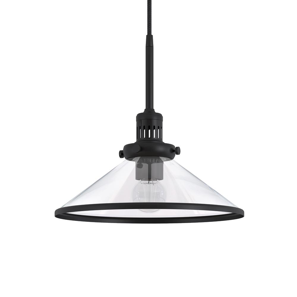 Milo 12.25" Wide Pendant with Glass Shade in Blackened Bronze/Clear. Picture 3