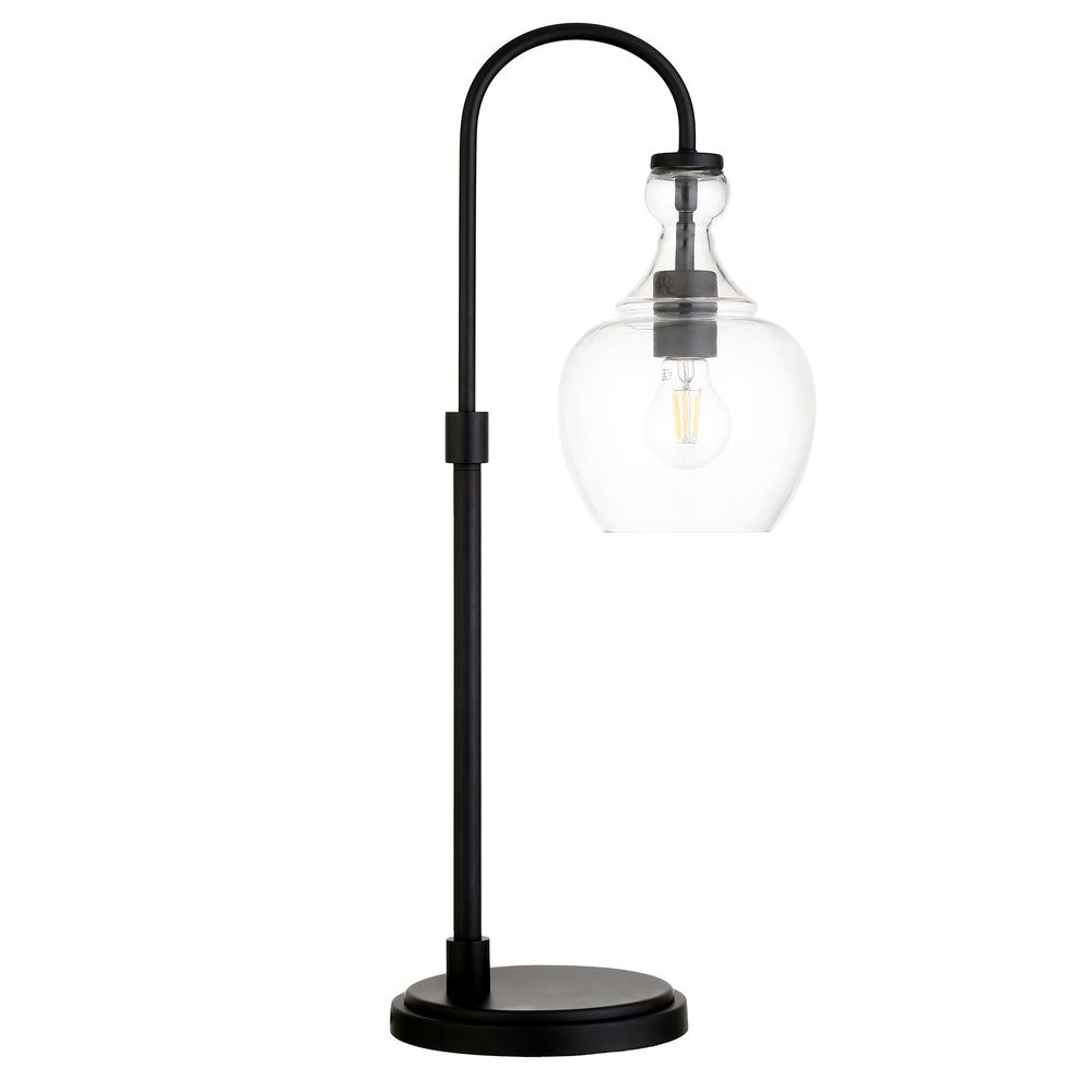 Verona 27" Tall Arc Table Lamp with Glass Shade in Blackened Bronze/Clear. Picture 1
