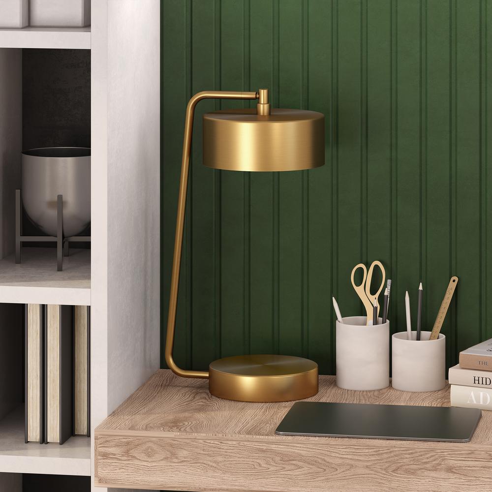 Bradburn 18.5" Tall Integrated LED Table Lamp with Metal Shade in Brass/Brass. Picture 2