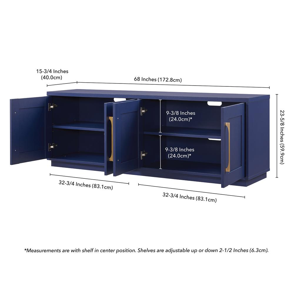 TV Stand for TVs up to 75" with 2 Concealed Storage Cabinets, Dark Blue. Picture 5