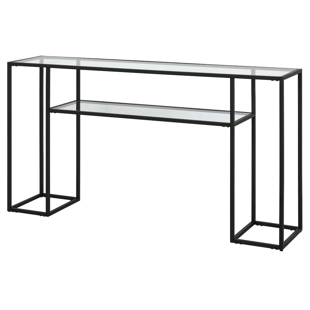 55'' Glass Rectangular Console Table Entryway, Sofa Table with Shelf, Black. Picture 4