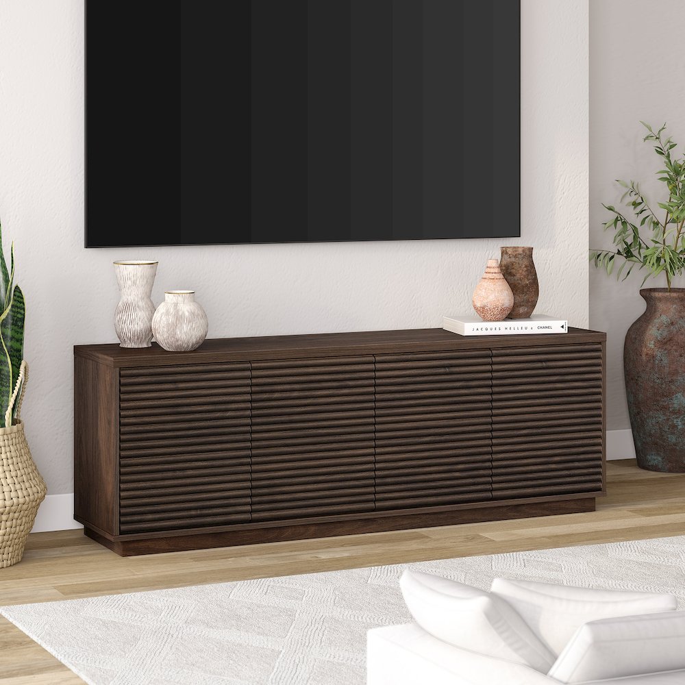 Tullis Rectangular TV Stand for TV's up to 78" in Alder Brown. Picture 4