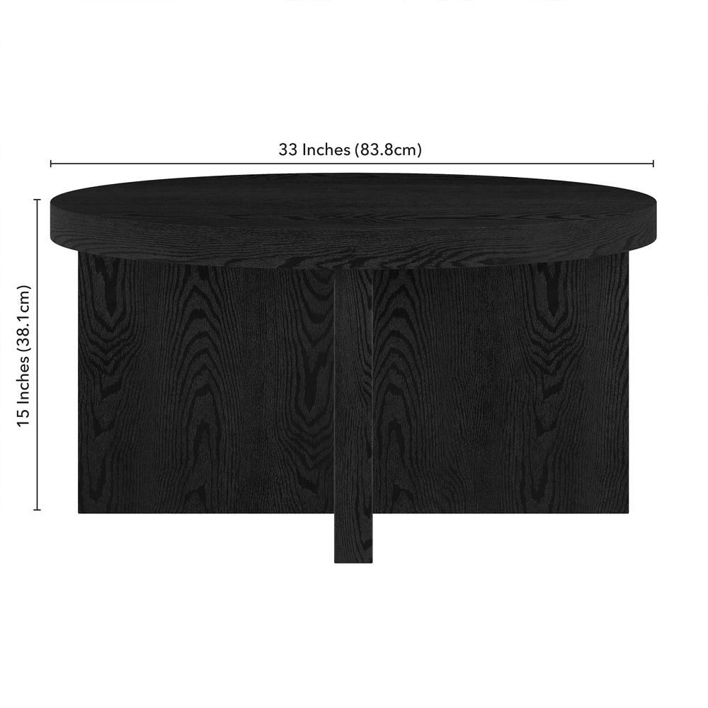 Elna 33" Wide Round Coffee Table in Black Grain. Picture 5