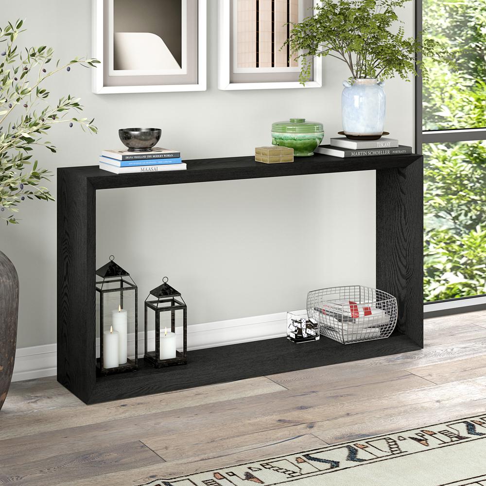 Osmond 55" Wide Rectangular Console Table in Black Grain. Picture 4