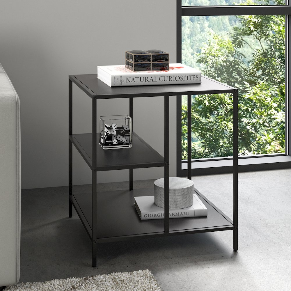 20" Modern Square End/Side Table, Nightstand with Staggered Open Display Shelves. Picture 6