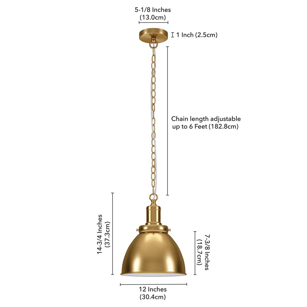 Elodie 12" Wide Pendant with Metal Shade in Brass/Brass. Picture 5