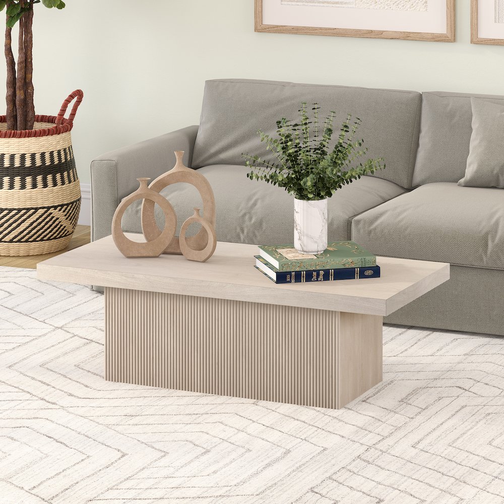 Torren 48" Wide Rectangular Coffee Table in Alder White. Picture 4